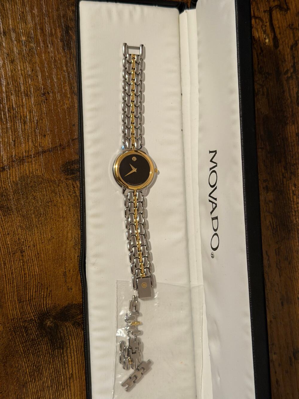 Movado Museum 81.A1.833.1 Two-Tone Black Dial Women’s Quartz Watch Box